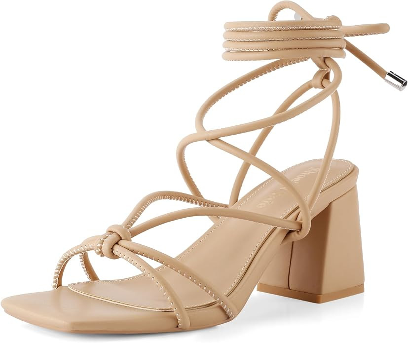 Shoe'N Tale Lace Up Heels Women Square Toe Sandals | Lace up straps, square open toe, 2.7-inch ch... | Amazon (US)