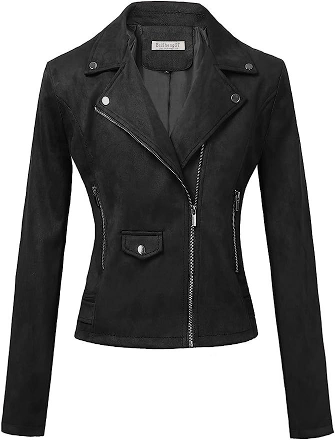 BAISHENGGT Womens Faux Suede Zip Up Motorcycle Short Jacket Casual Outwear Coat | Amazon (US)