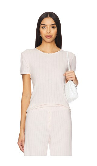 LESET Pointelle Slim Fit Tee in Blush. - size L | Revolve Clothing (Global)
