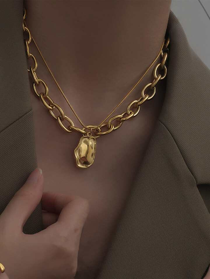 Exaggerated Design Necklace For Women - INS Hip-Hop Style Necklace With Punk Stainless Steel Acce... | SHEIN