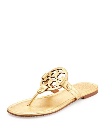 Tory Burch Miller Metallic Logo Thong Sandal, Gold | Neiman Marcus