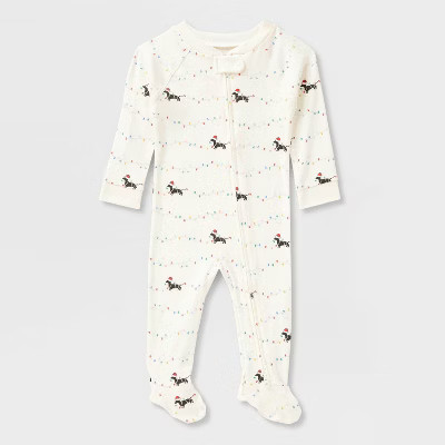 Baby Holiday Dachshund Matching Family Cotton Footed Pajamas - Wondershop™ Cream 6-9M | Target