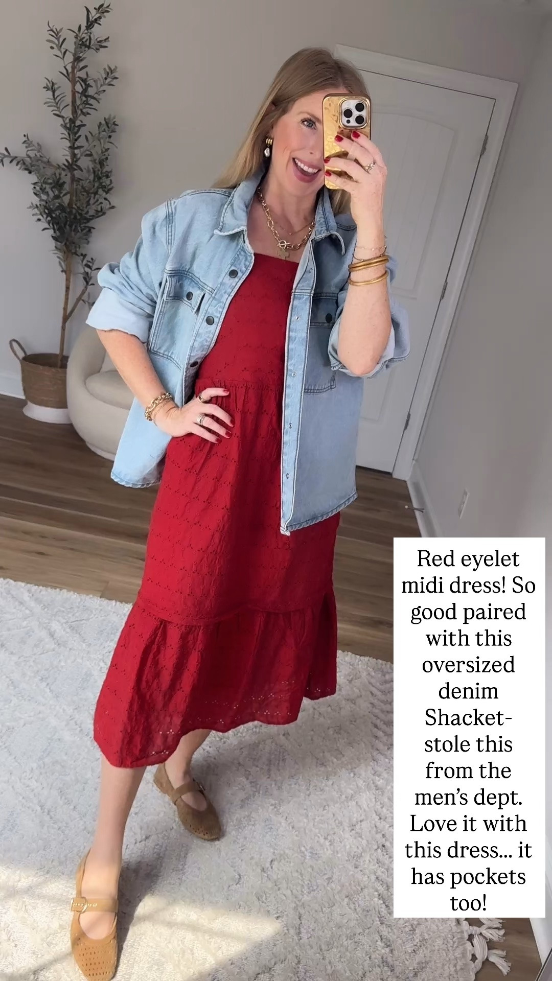Walmart red eyelet midi dress