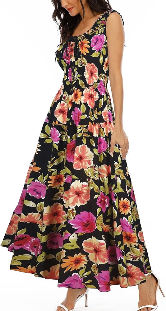 OSTOO Women's 2025 Summer Boho Floral Print Tiered Casual Flowy Long Maxi Dress | Amazon (US)