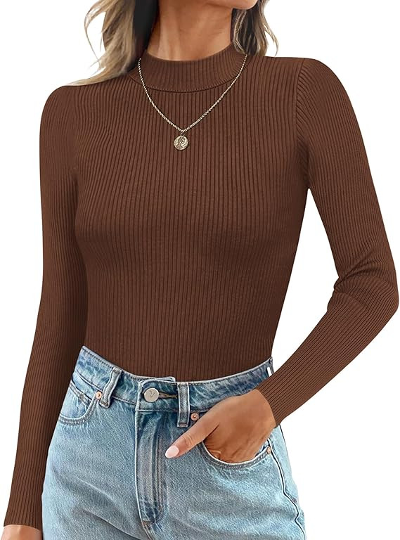 Ekouaer Mock Turtle Necks Tops for Women Long Sleeve Ribbed Shirts Thermal Slim Fit Lightweight U... | Amazon (US)