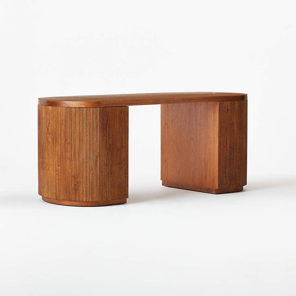 Reid Modern Oval Brown Wood Storage Desk + Reviews | CB2 | CB2