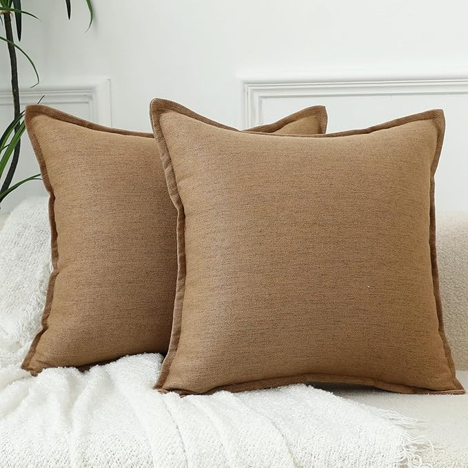 LIGICKY Set of 2 Neutral Linen Throw Pillow Covers 18x18 Inch Khaki Brown Decorative Throw Pillow... | Amazon (US)