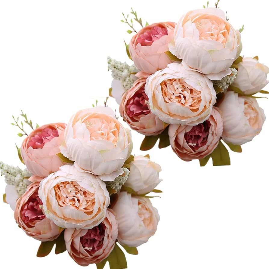 Luyue 2pcs Vintage Artificial Peony Fake Silk Flowers Bouquet Home Wedding Floral Decoration(Ligh... | Amazon (US)