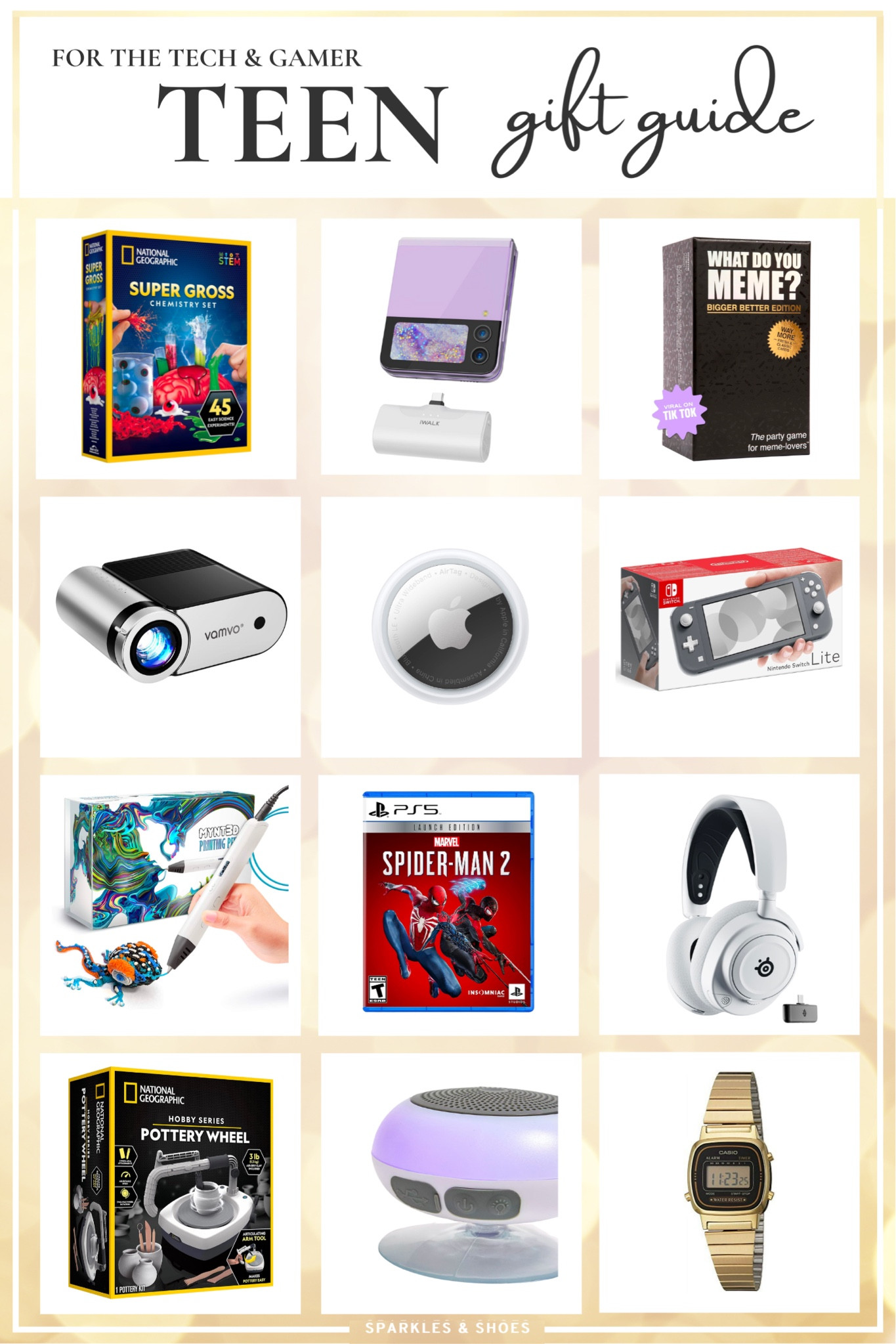 Sparkles & Shoes has two teen gift guides this year - these are the best picks for those kids who love gaming and love technology: 

chemistry set // backup charger // meme game // mini projector // airtag // Nintendo switch // 3D pen // spiderman game // Bluetooth headphones  // pottery wheel // waterproof speaker // gold watch


#LTKkids #LTKGiftGuide #LTKfamily