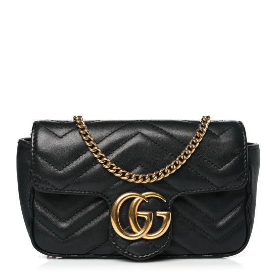 Calfskin Matelasse Super Mini GG Marmont Shoulder Bag Black | FASHIONPHILE (US)
