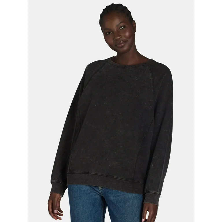 Time and Tru Women’s Washed Sweatshirt with Long Sleeves, Sizes S-XXXL | Walmart (US)