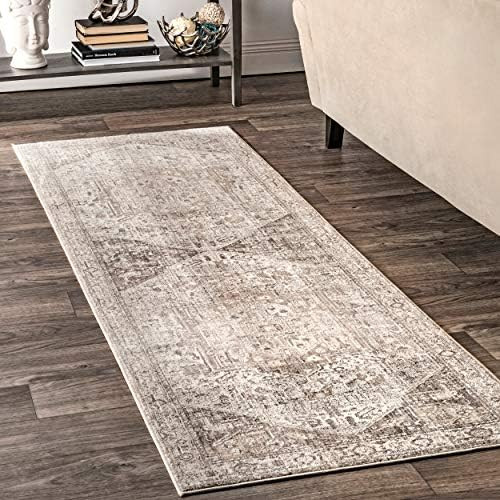 nuLOOM Harriet Vintage Medallion Fringe Runner Rug, 2' 6" x 8', Silver | Amazon (US)