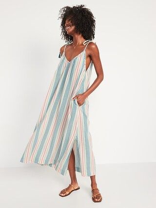 Tie-Shoulder Tasseled Striped All-Day Maxi Swing Dress for Women | Old Navy (US)