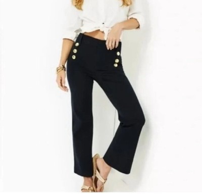 Lilly Pulitzer Parrish Bi-Stretch High Rise Crop Flare Pants Black Sz 14 | eBay US