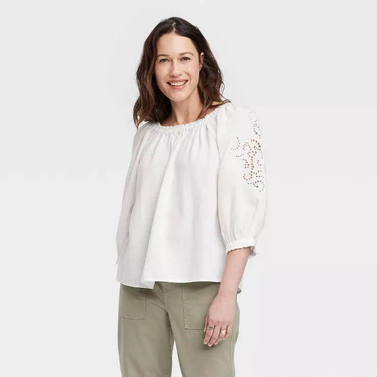 Women's Bishop 3/4 Sleeve Embroidered Top - Knox Rose™ | Target