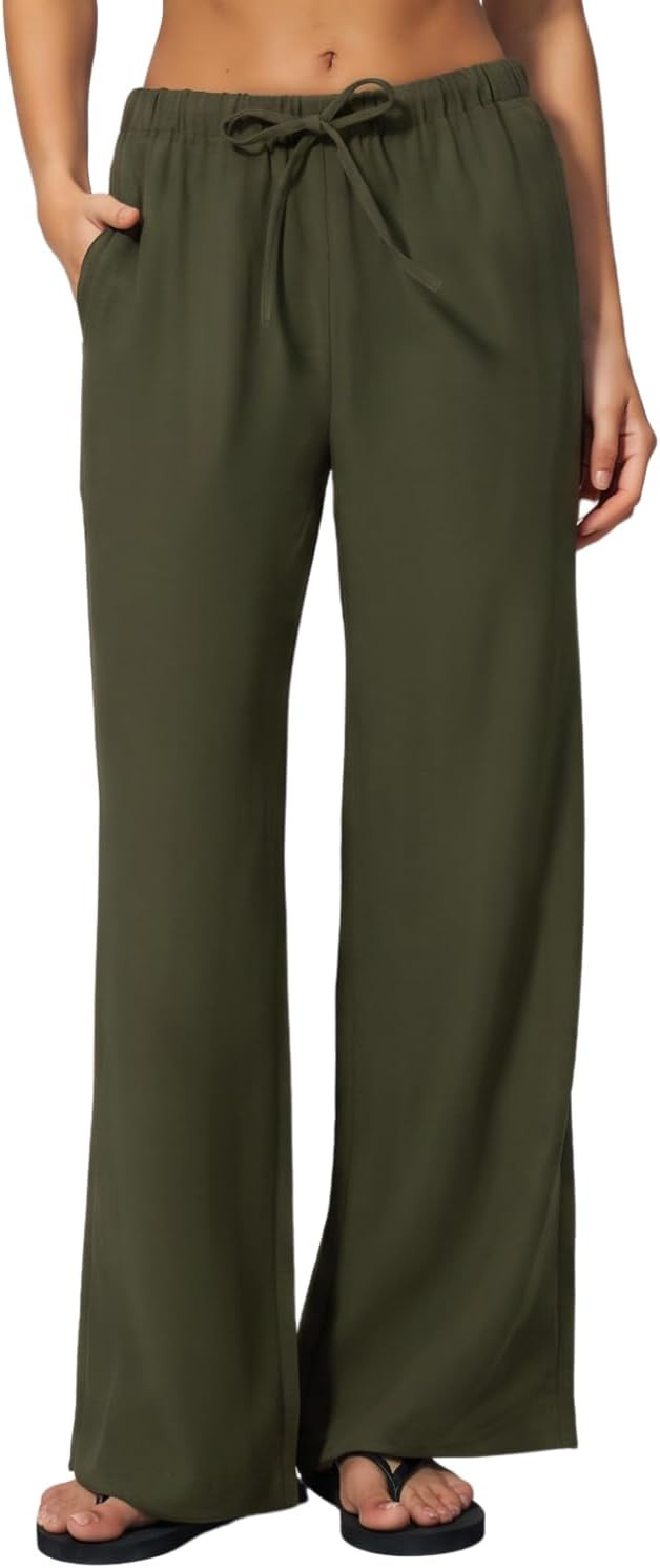 QINSEN Womens Wide Leg Palazzo Pants Wrinkle Resistant Flowy Drape Trousers | Amazon (US)