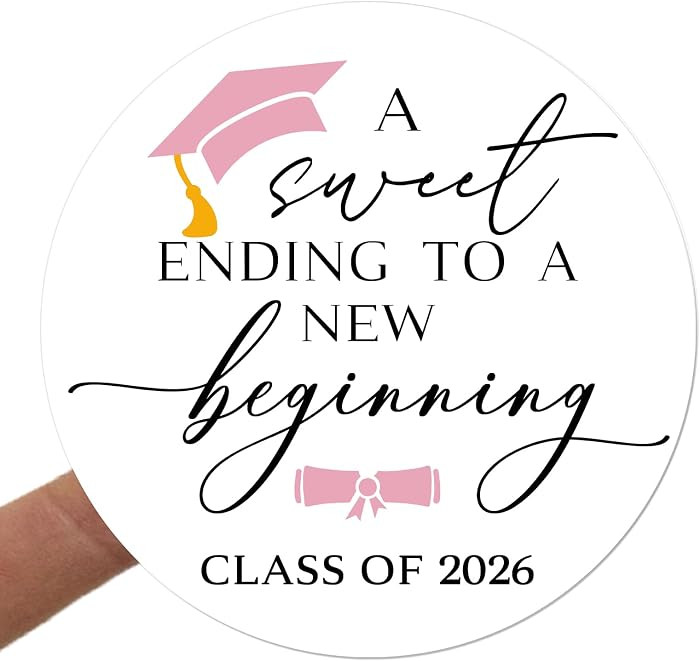 A Sweet Ending to a New Beginning Stickers \u2013 120pcs 2" Graduation Labels in Pink \u2013 Self... | Amazon (US)