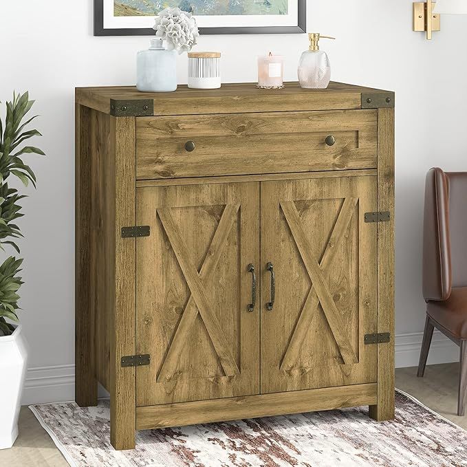 Hoomic 32" Farmhouse Accent Cabinet with Drawer & Adjustable Shelves, Entryway Rustic Buffet Cabi... | Amazon (US)
