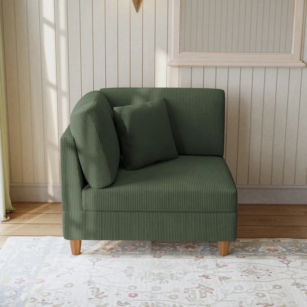 Seemab Upholstered Green Corduroy Armchair with Pillow Back, One Arm Single Chair Module Part For... | Wayfair North America