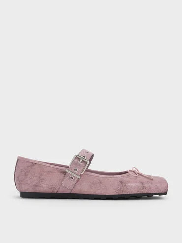 Pink Myler Crinkle-Effect Bow Mary Janes | CHARLES & KEITH | Charles & Keith US