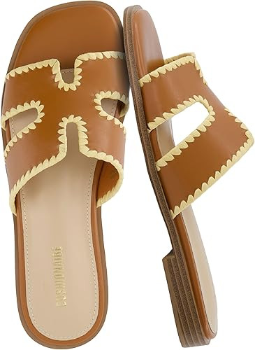 CUSHIONAIRE Voyage Cutout Strap Slides for Women, Slip On Summer Flats, Trendy Footwear, Comforta... | Amazon (US)