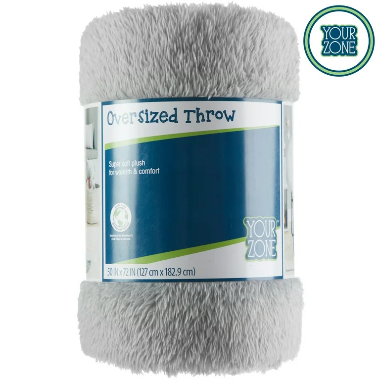 Your Zone Soft, Gray, Oversized, Fuzzy Throw Blanket for Kids, 72 x 50 inches | Walmart (US)