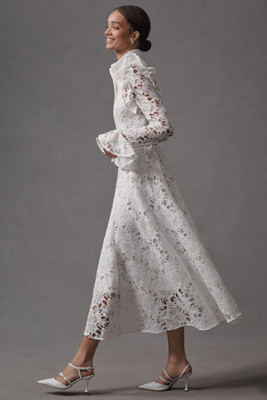 LEO LIN Aliyah Lace Butterfly-Sleeve Midi Dress | Anthropologie (US)