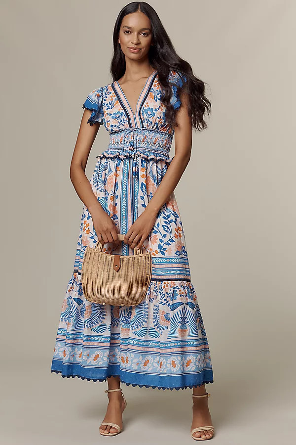 Farm Rio x Anthropologie Ruffle-Sleeve Smocked Maxi Dress | Anthropologie (US)