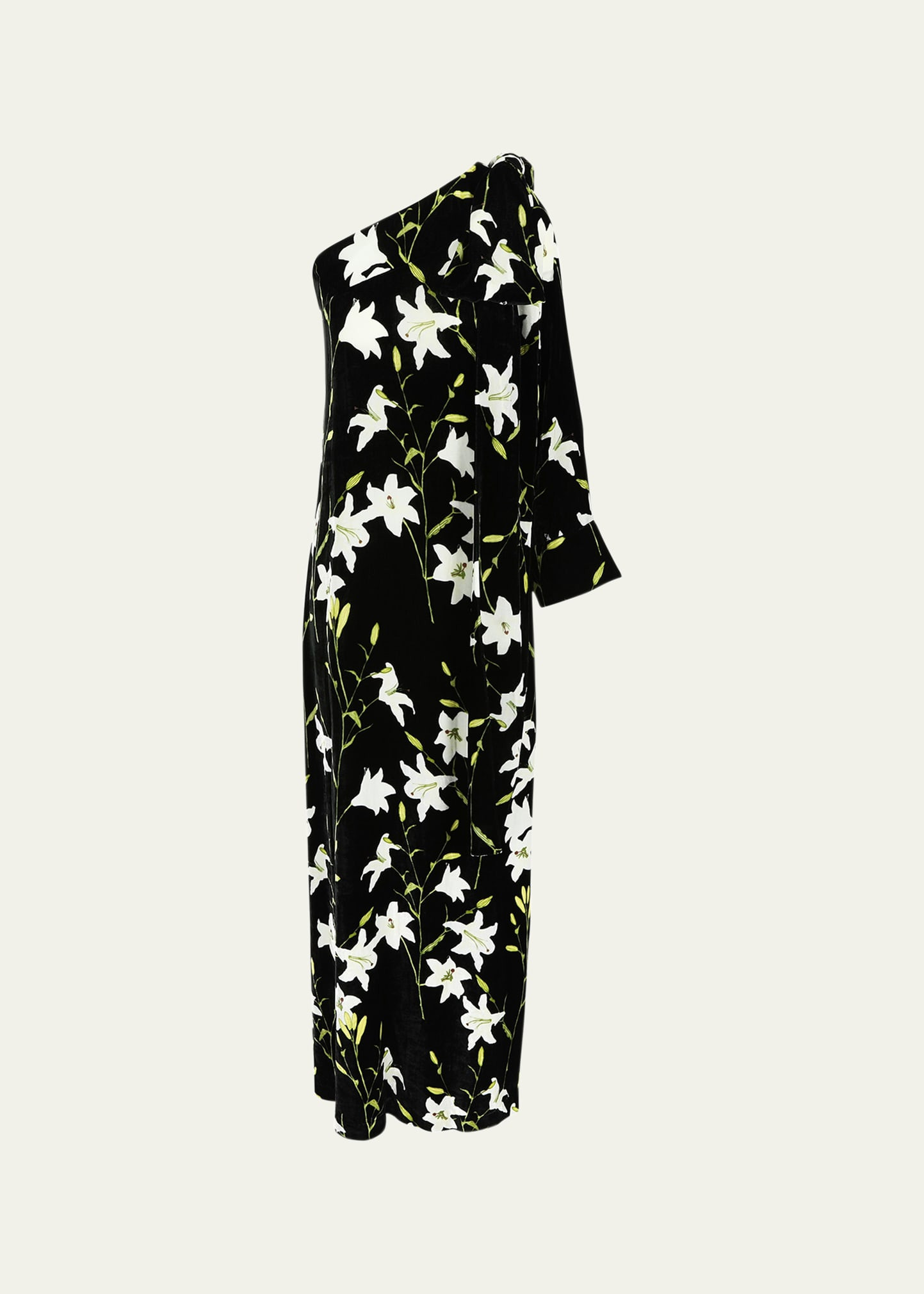BERNADETTE Nel Velvet Floral One-Shoulder Dress with Bow Shoulder | Bergdorf Goodman