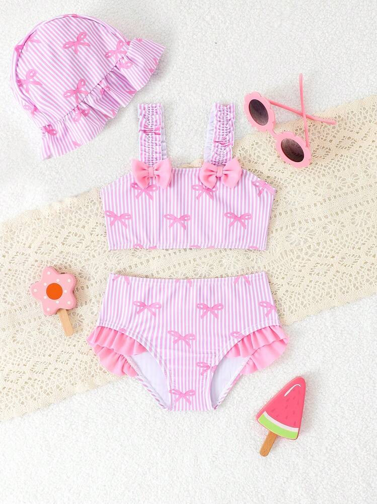 Baby Girls Cute Bow Print Swimsuit Three-Piece Set | SHEIN