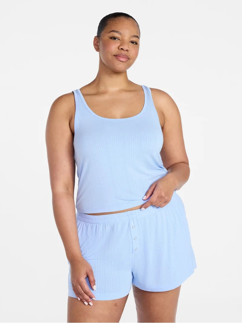 Joyspun Women’s Sleep Ribbed Modal Tank Top and Shorts Set, Size XS-XL, 2X-3X | Walmart (US)