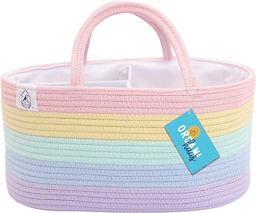 OrganiHaus Pastel Rainbow Basket | Rope Diaper Caddy Basket | Baby Diaper Caddy Organizer | Nurse... | Amazon (US)