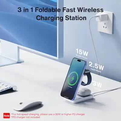 iVANKY - 3 in 1 Foldable High-Speed Wireless Charging Station MagSafe Magnetic Stand - White | Best Buy U.S.