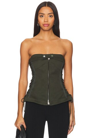 SIMKHAI Sasha Zip Up Bustier in Moss from Revolve.com | Revolve Clothing (Global)