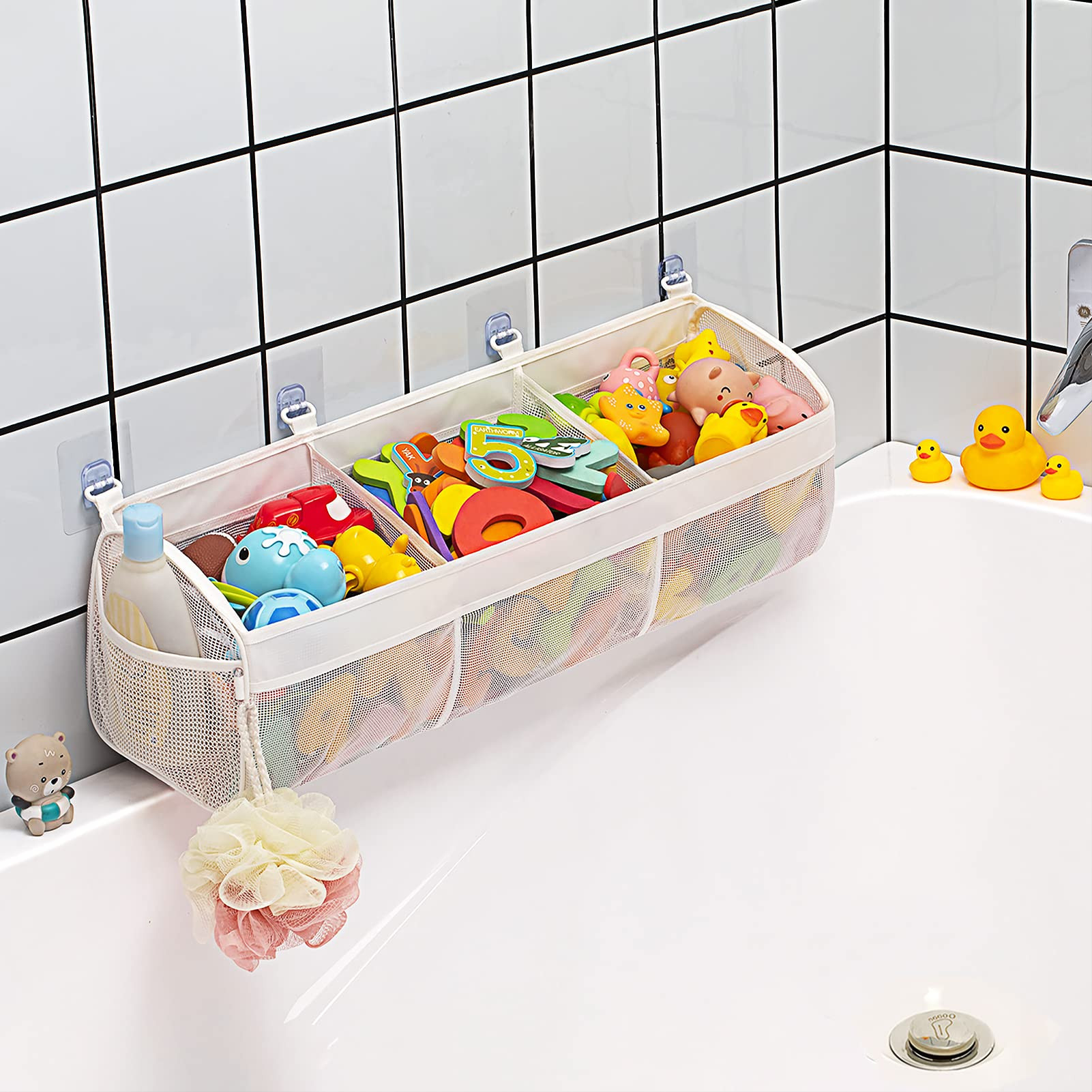 Original 3 Compartment Horizontal Large Openings Bath Toy Organizer for Tub, Capacity Upgrade Bat... | Amazon (US)