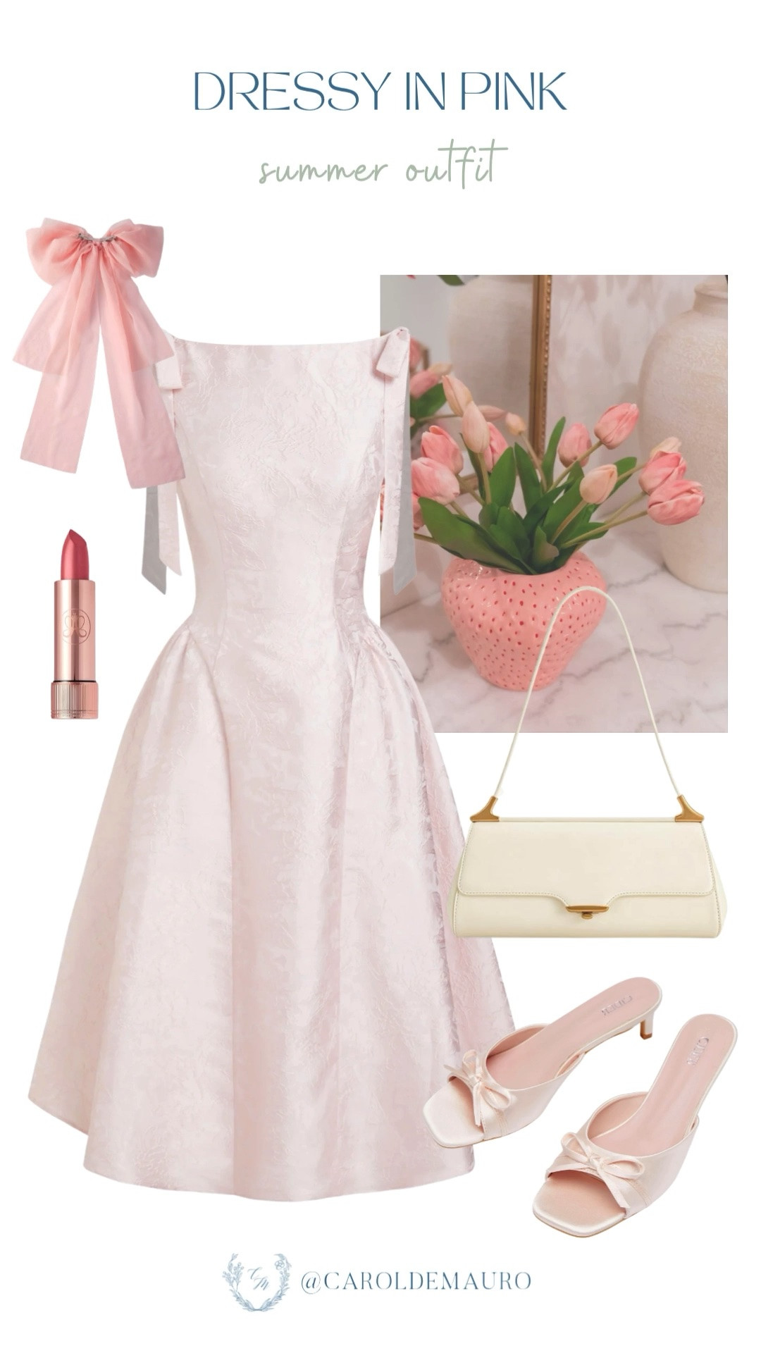 summer outfit, dressy look, pink dress, blush outfit, bow sandals, hair bow, cream shoulder bag, wedding guest outfit, formal wear, petite fashion, modest look, pretty in pink

#LTKootd #LTKPetite #LTKU