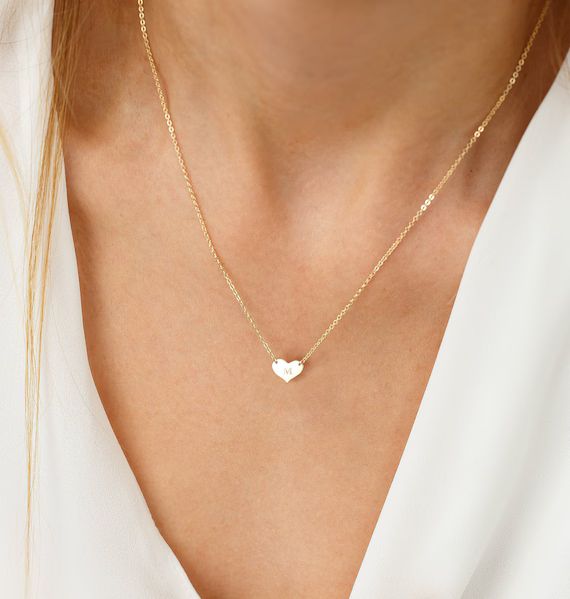 Gold Heart Necklace Gold Love Necklace Dainty Heart Necklace for Girlfriend Silver Initial with H... | Etsy (US)