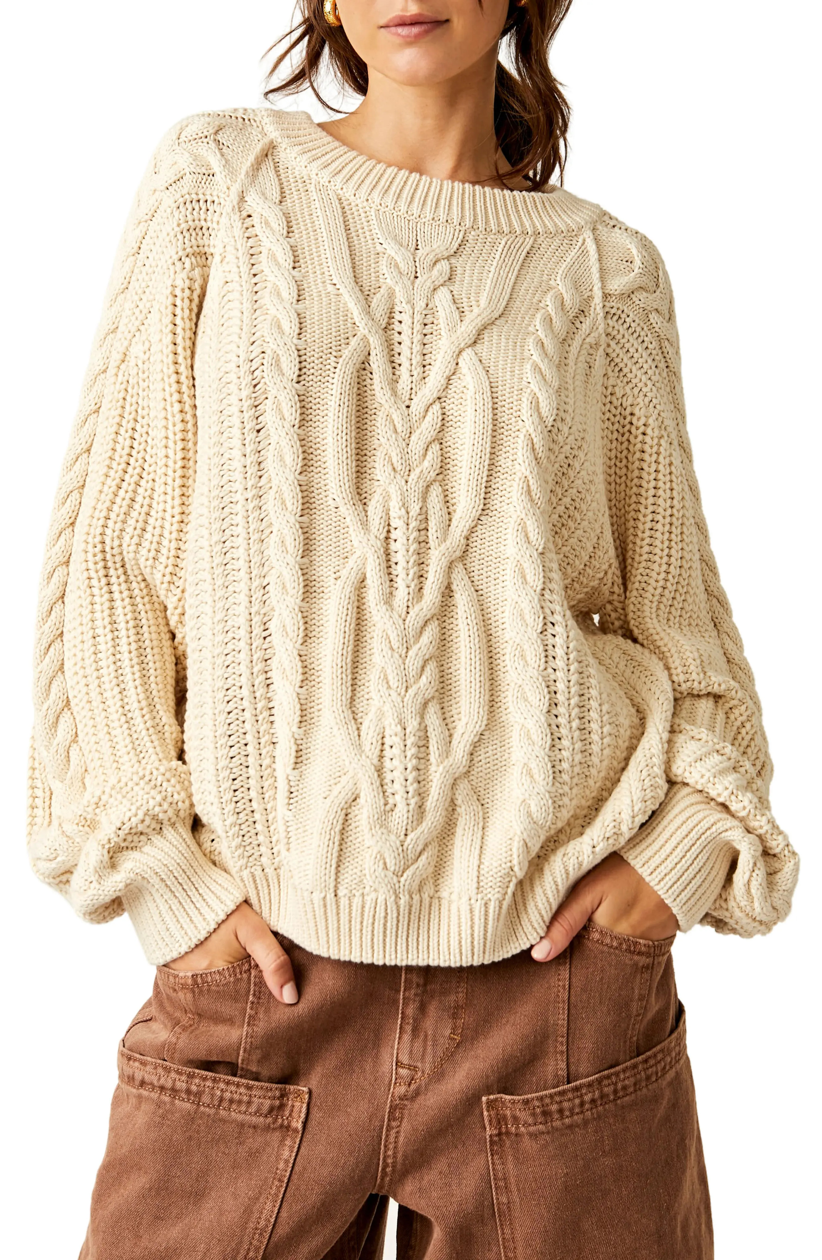Free People Frankie Cable Cotton Sweater (Women) | Nordstrom | Nordstrom