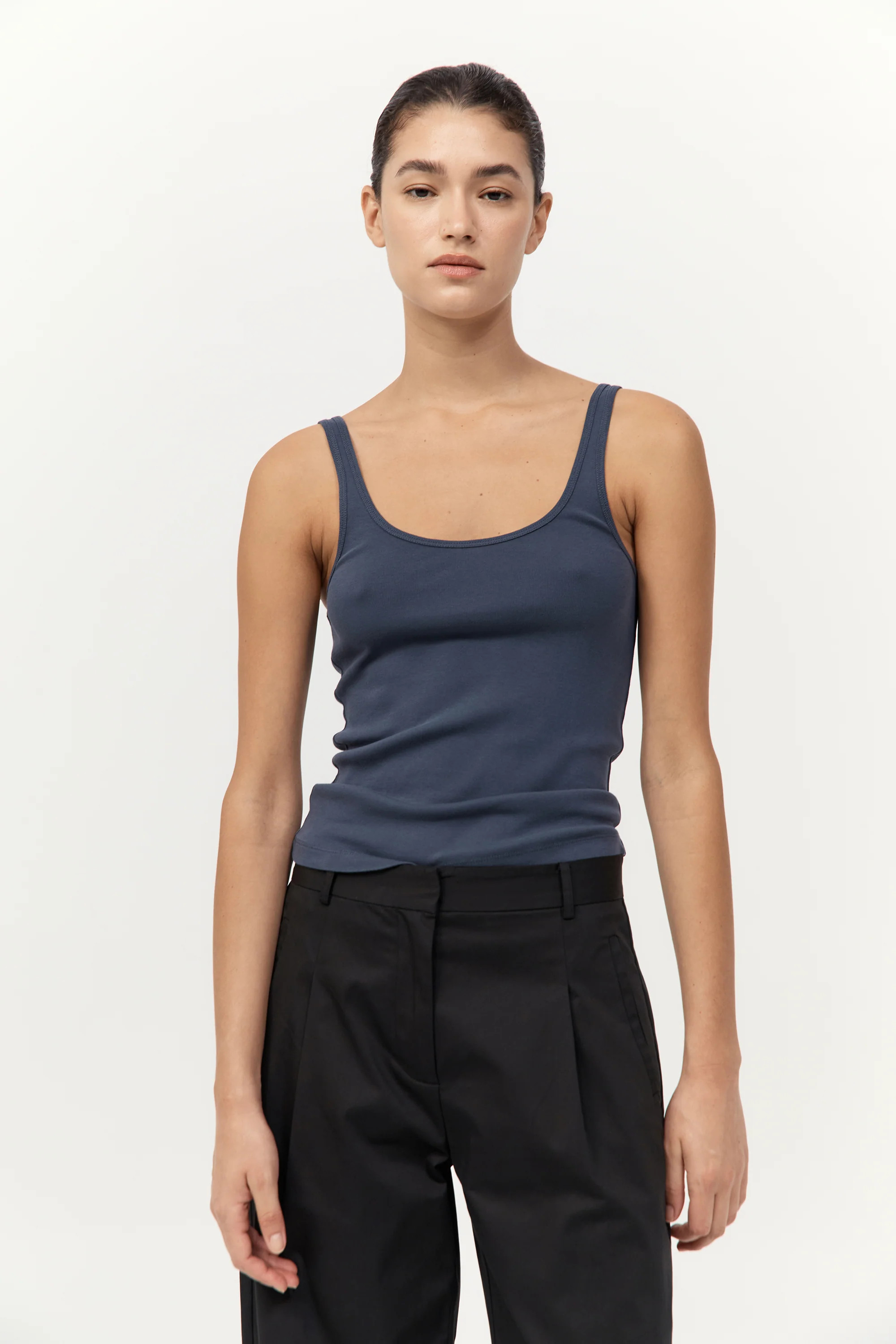 Organic Cotton Slim Scoop Tank - Storm | St. Agni (US, UK, EU)