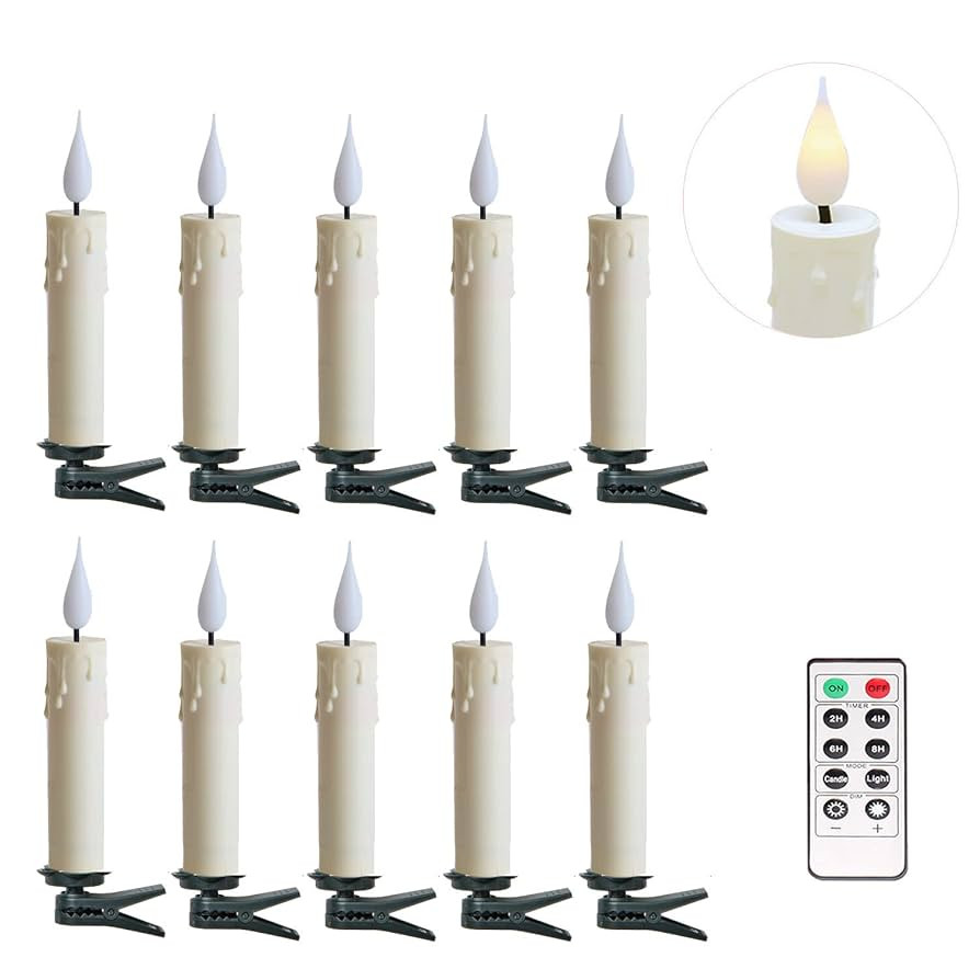 Pack of 10 Clip On LED Taper Candle with 3D Flickering Flame, Battery Operated Taper Candle with ... | Amazon (US)