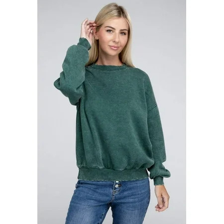 Zenana Acid Wash Fleece Oversized Round Neck Long Sleeves Pullover | Walmart (US)