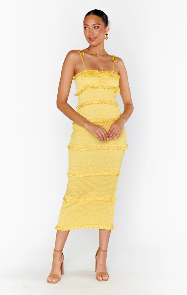 Stella Smocked Dress ~ Yellow Luxe Satin | Show Me Your Mumu