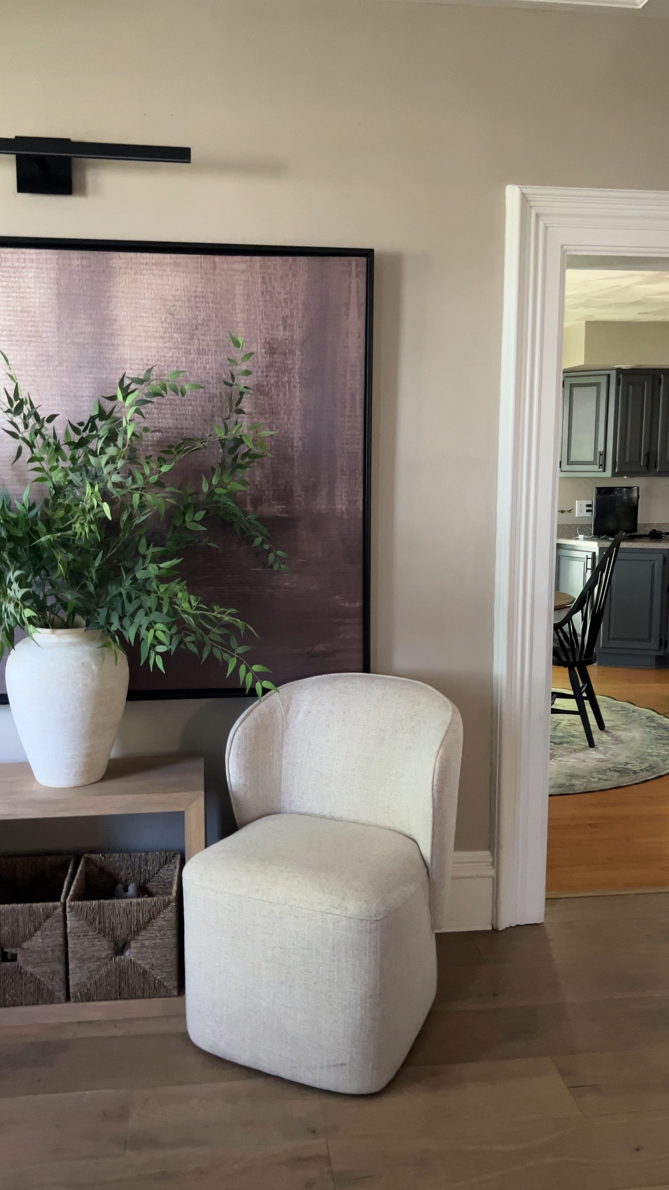 I’ll never be over this oversized canvas abstract artwork layered with these summer stems. Paired with my neutral accent chairs and modern side table with seagrass storage. A whole pottery barn inspired vibe.

This corner of my living room has come a long way.

#LTKHome #LTKVideo