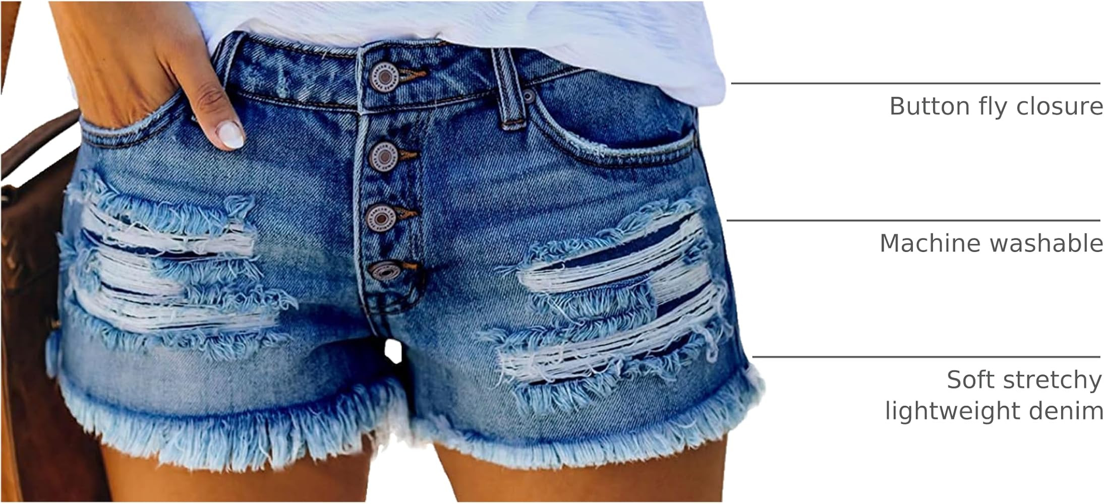 Women's Ripped Denim Jean Shorts Mid Rise Summer Hot Raw Hem Casual Shorts | Amazon (US)