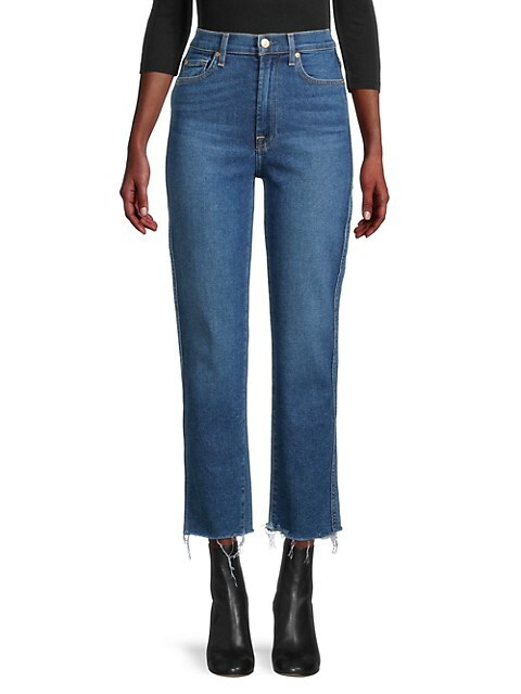 7 For All Mankind High-Waist Straight-Leg Cut-Hem Jeans on SALE | Saks OFF 5TH | Saks Fifth Avenue OFF 5TH