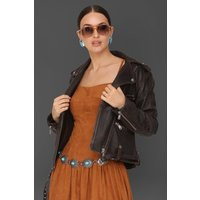 Genuine Leather Western Belted Biker Jacket | Avec Les Filles