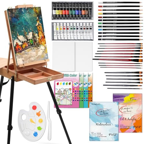Falling in Art All-in-One Artist Painting Set with French Easel, 63-Piece Art Supplies Starter Kit for Professional Artists with Watercolor and Acrylic Paint Set, Canvas, Paintbrushes for Beginners | Amazon (US)