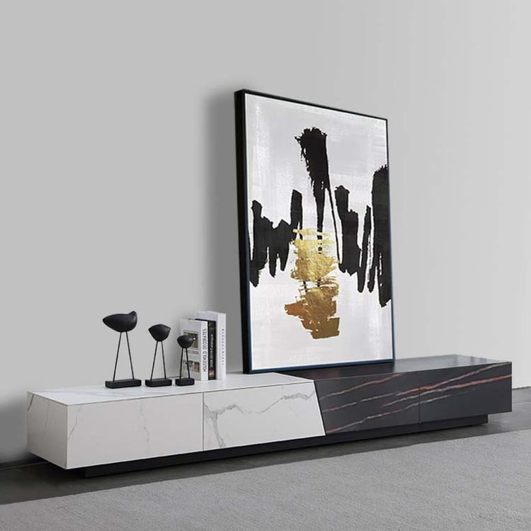 White & Black Sintered Stone TV Stand with Drawer Media Console for TV Up to 85 Inch | Homary