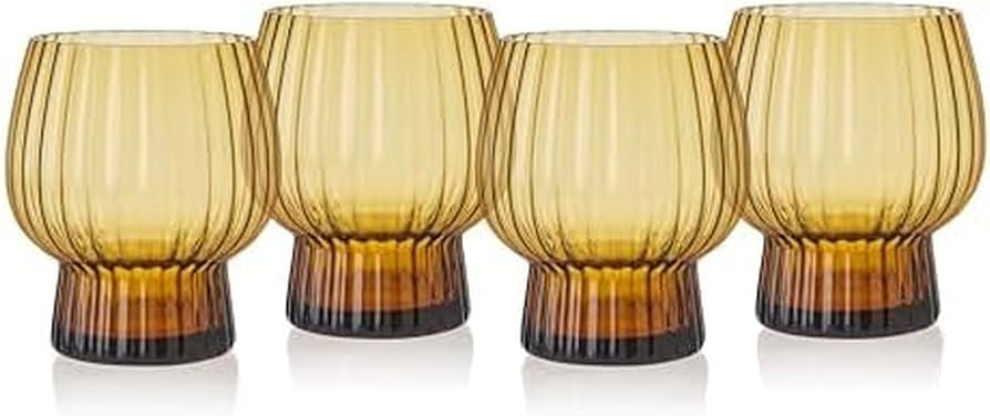 Mikasa Phoebe Modern 14 Oz. Optic Double Old Fashioned Rocks Beverage Juice Glasses, Set of 4, Am... | Amazon (US)