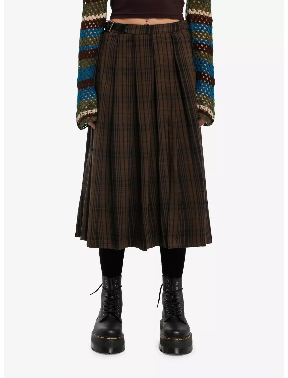 Thorn & Fable Brown & Black Plaid Midi Skirt | Hot Topic